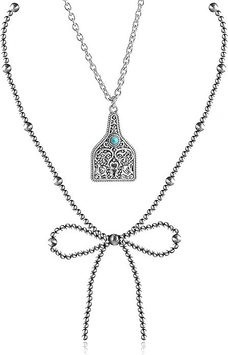 Navajo Pearl Necklace Pearl Bow Necklace Western turquoise Jewelry for Women Cowgirls