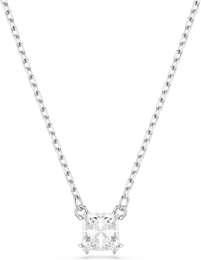 Swarovski Stilla Pendant, Square Cut, Clear, Rhodium Finished