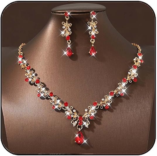 JAKAWIN Black Rhinestone Jewelry Set Formal Necklace Earrings Set for Women (3 Black)