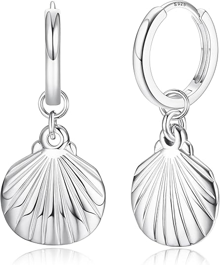 14K Gold Plated S925 Sterling Silver Drop Dangle Earrings for Women - Hypoallergenic Dainty Huggie Hoop Earring CZ Heart Pearl Clam Shell Dainty Charm Drop Dangle Earrings Jewelry Gift