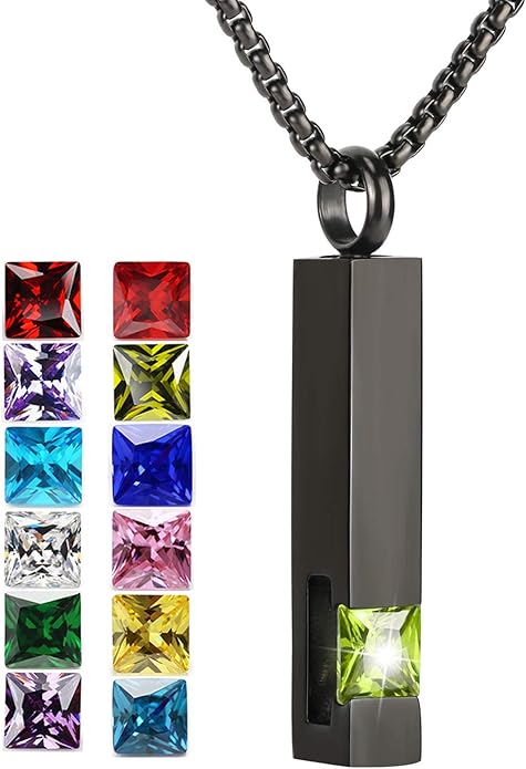 YOUFENG Urn Necklaces for Ashes Birthstone Cube Urns for Human Ashes Memorial Cremation Urn Locket Keepsake Ashes Jewelry